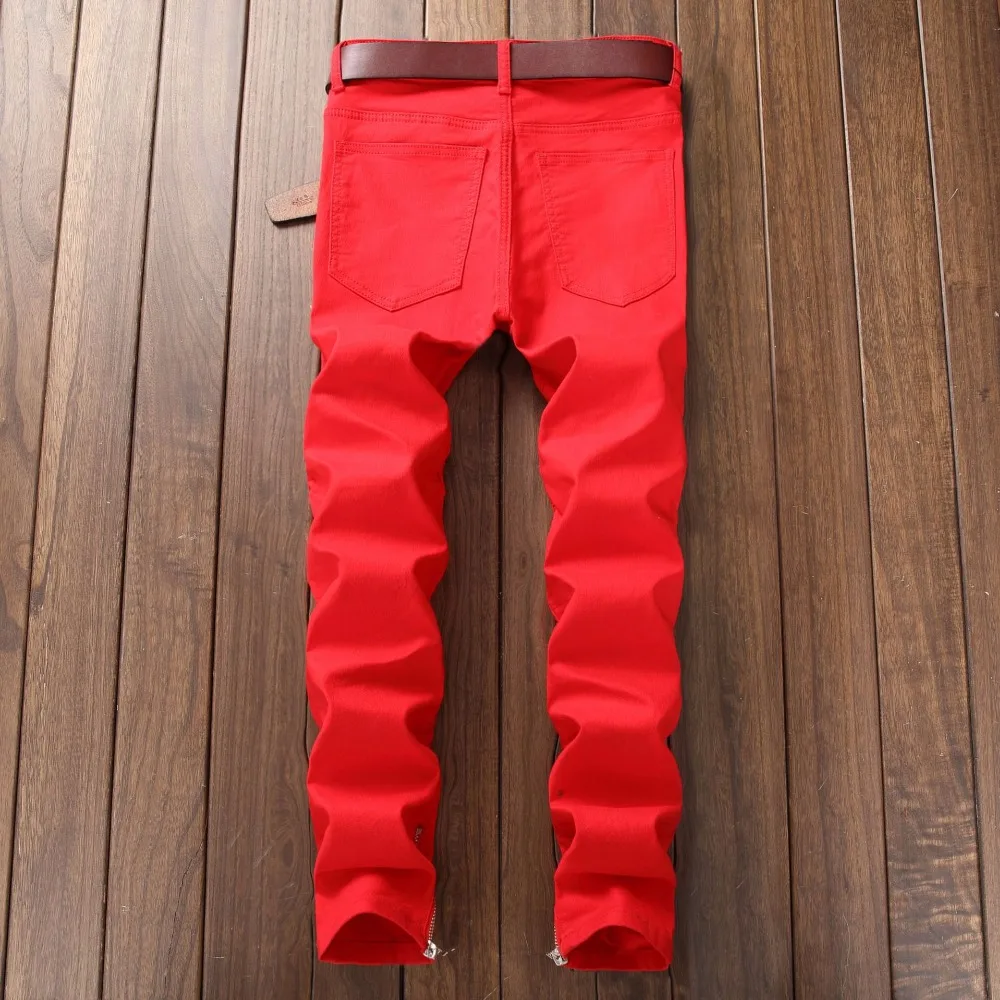 Новые мужские джинсы, джинсовые штаны, байкерские джинсы, рваные джинсы, Мужские повседневные черные и красные модные джинсы для мужчин#6604