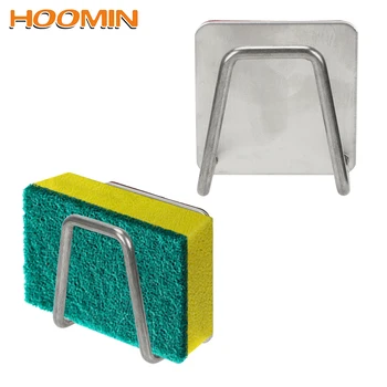 

HOOMIN Stainless Steel Brush Sponge Holder Clip Kitchen Organization Sponge Drain Rack Home Storage Kitchen Accessories