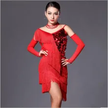 Костюм для латинских танцев, сексуальное платье с кисточками из спандекса+ ожерелье+ 2 перчатки, 4 шт./костюм для женщин, платье для латинских танцев, 3 вида цветов