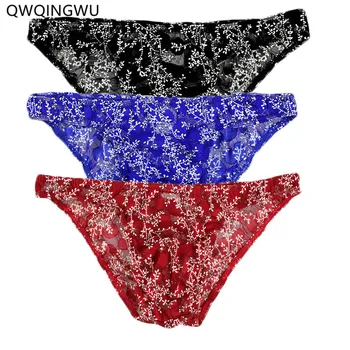 

3PCS/Lot Sexy Underwear Lace Men Briefs Cueca Pouch Gay Male Breathable Shorts Sexy Transparent Thin Underpants U Convex Briefs