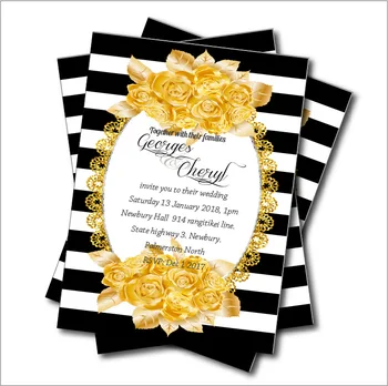 

14 pcs Black White Stripe Gold Rose Wedding Invitation Bridal Shower Invite card Modern Floral wedding decoration party supplier