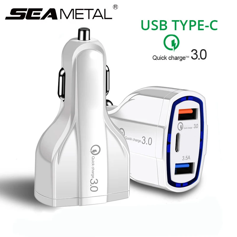 

Car Cigarette Lighter Splitter Type-C For Mobile Phone 3 Interfaces Dual USB Port Quick Charge 3.0 Type C Car Goods Accessories