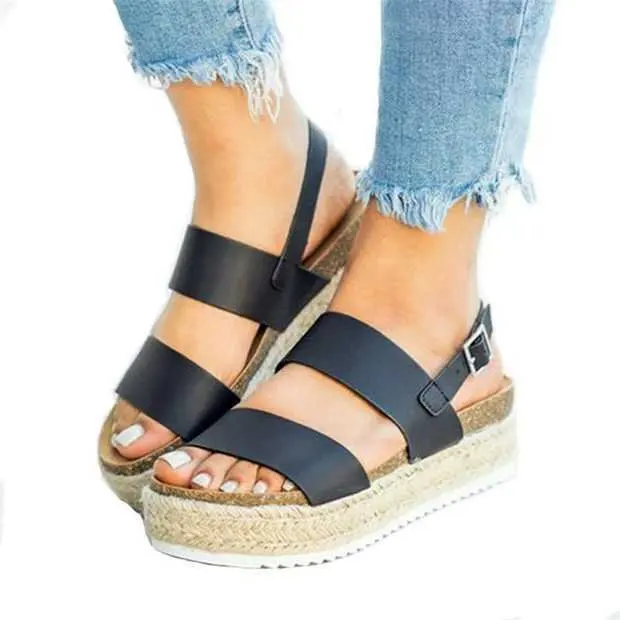 

2019 Fashion New Type One-Word Fastener Flat-heeled Muffin Cake and Breathable Sandals for Women Sandals Custom 40 41 42 43
