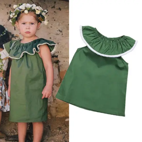 Summer Toddler Baby Girls Ruffle Sleeveless Dark Green Dress Little