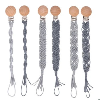 

Gray Baby Boys Girls Soother Nipple Pacifier Clip Dummy Holder Simple Crochet Cotton Pacifier Chain