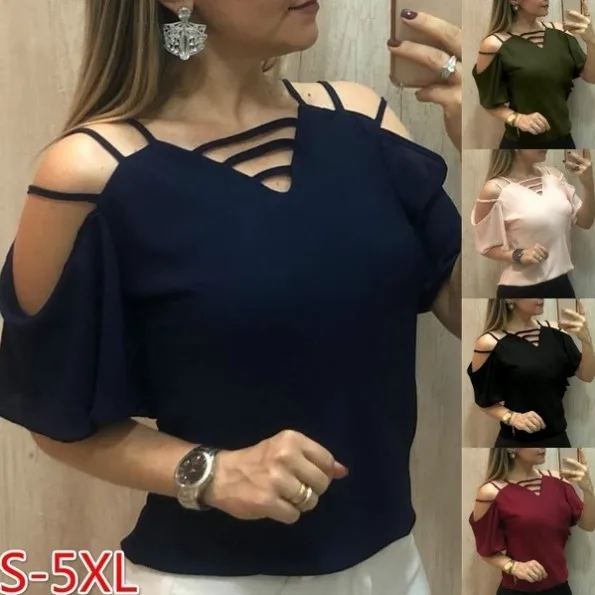 

Women T shirt 2019 Summer fashion new off shoulder solid color short-sleeve women tshirt vestidos