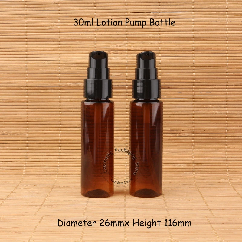 100pcs/Lot Wholesale Plastic 30ml Amber Lotion Pump Bottle with Water