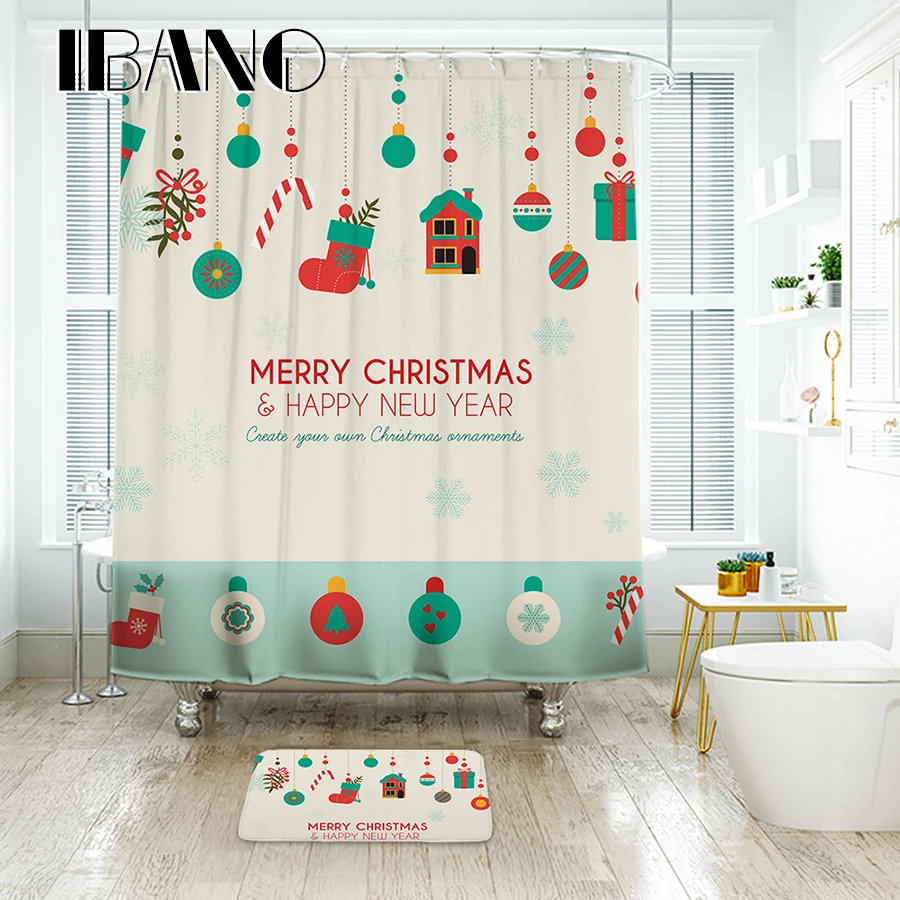 

IBANO Merry Christmas Shower Curtain Waterproof Polyester Fabric Bath Curtain For The Bathroom With 12 pcs Plastic Hooks