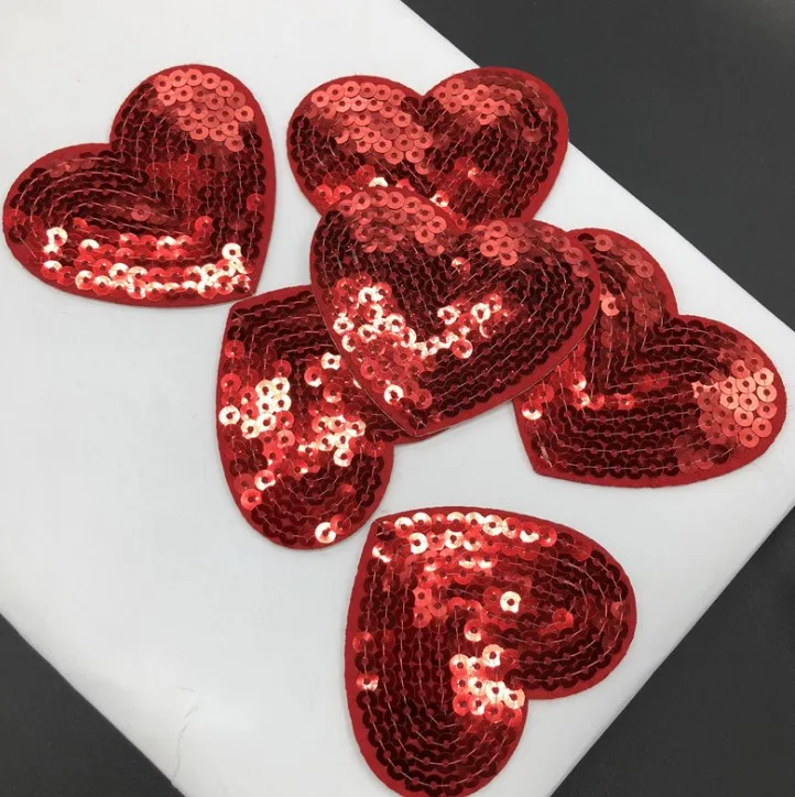 5Pcs Sequins Red Heart Patches For Pant/Clothing Embroidered Iron On Fabric Applique Accessories Diy Decoration Repair Patch | Дом и сад