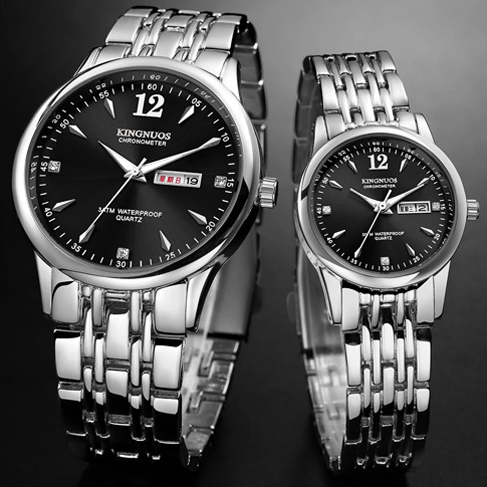 1 пара часы кварцовые ручные часы для мужчин и женщин модные роскошные Авто Дата Бизнес Пара часы для влюбленных любимых часов