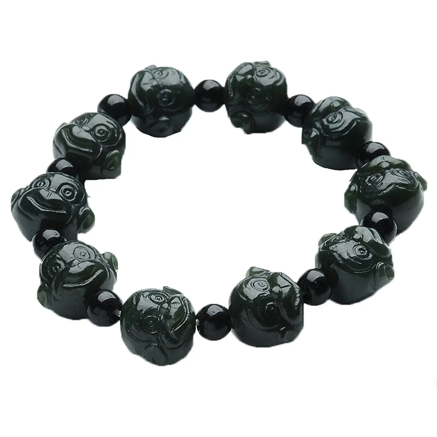 Natural Jade Handmade Carved Monkey Head Bracelet BraceletWomen Mens