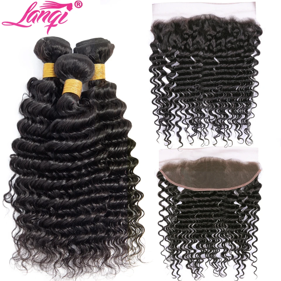

deep wave bundles with frontal closure human hair weave bundles with frontal non remy Brazilian hair bundles with lace closure