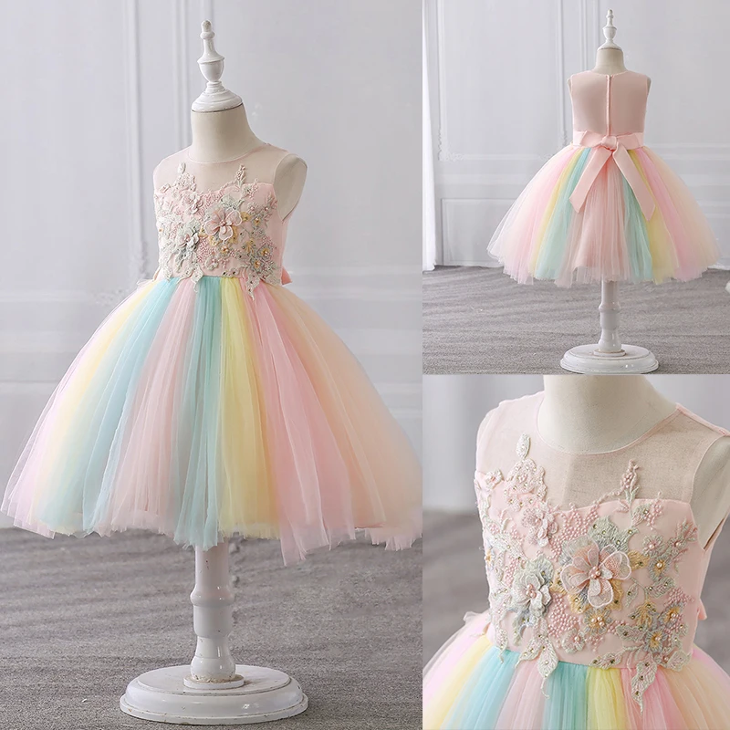 

Fancy Floral Beading Unicorn Dress Princess Halloween Carnival Ball Gown Children Christmas Party Clothing Kids Dresses for Girl