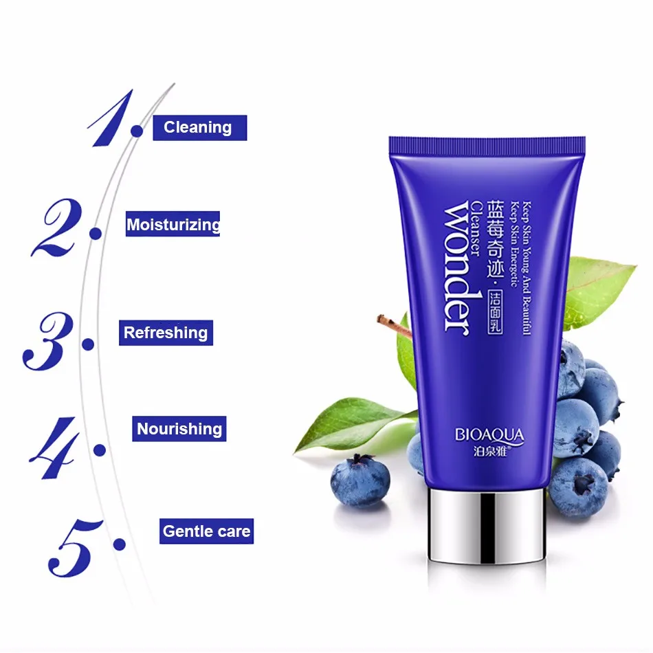 Blueberry Facial Cleanser Deep Cleansing Shrink Pores Acne Treatments Face Cleaner Moisturizing Oil Control Rich Foam Skin Care 5