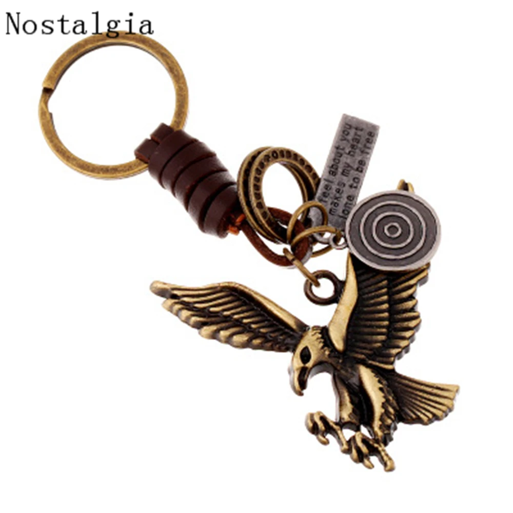 

Punk Creative Keychain Alloy Large Carved Retro Woven Animal Keychain Eagle Small Deer Kraft Leather Key Chain Key Ring Handmade