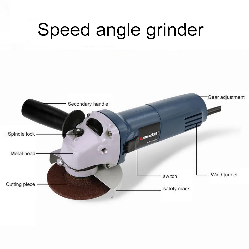 220V Electric Variable Speed Angle Grinder Multi-function Speed Regulating Grinding Machine for Metal Wood Polishing Cutting