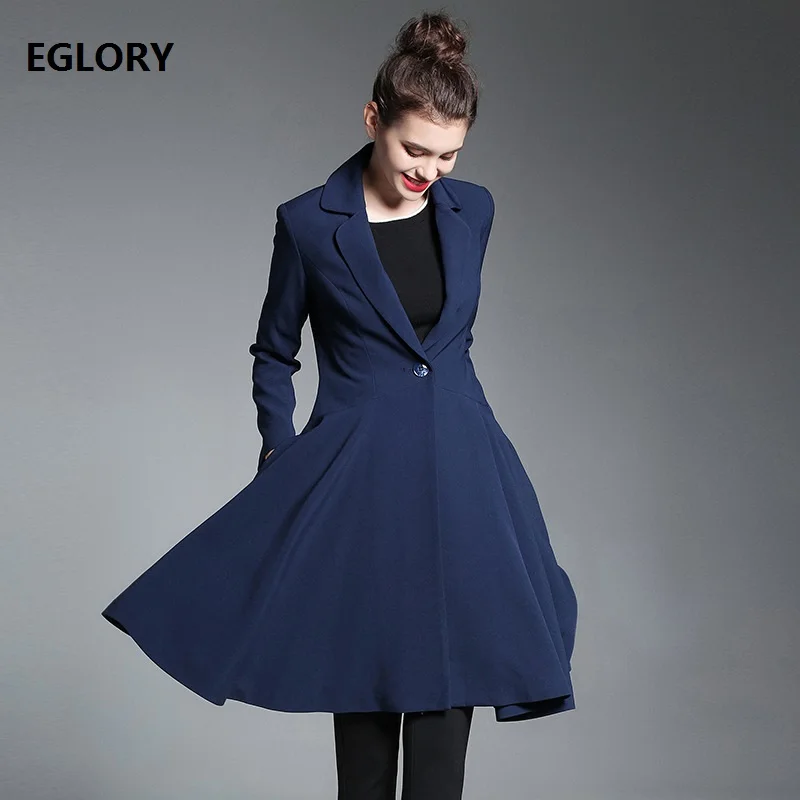Automne 2018 Mince Manteau Mode Bleu Tranchée Unique Bouton Qualité D'affaires Outwear Style Bureau Femmes A Solide Couleur De Haute ligne RqXwgR
