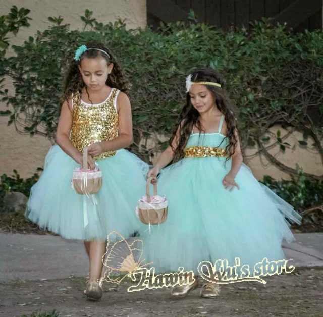 Daminha De Casamento Gold Sequins Mint Green Tulle Ball Gown Flower Daminha De Casamento Gold Sequins Mint Green Tulle Ball Gown Flower Dresses For Weddings Pageant