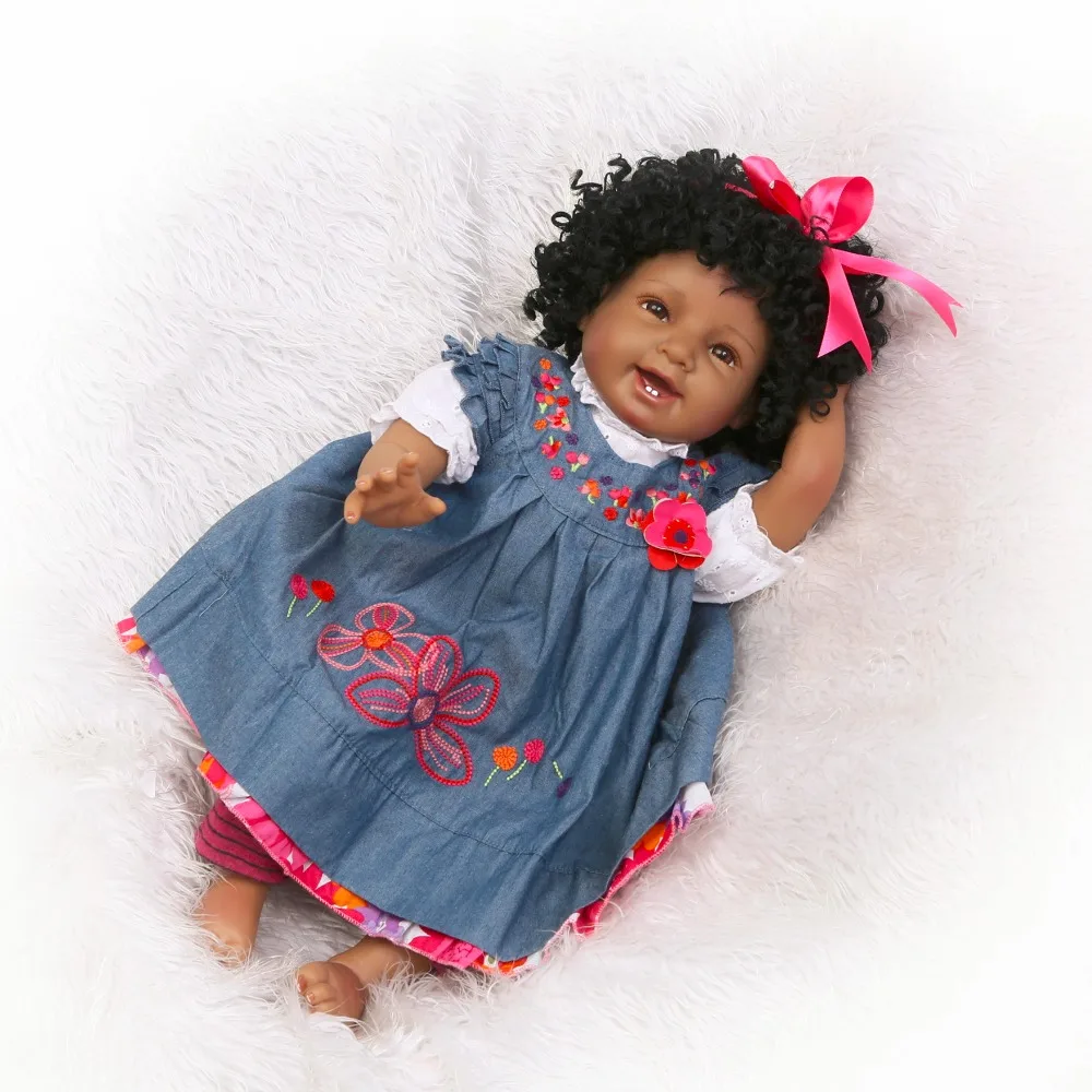 55 см 2" черный кожаный силикон Reborn Реалистичная кукла-младенец спальный новорожденный Девочки Детский игровой домик подарки для девочек на день рождения Кукла Reborn