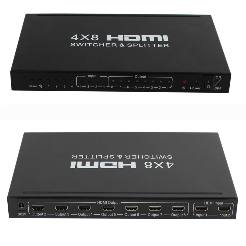 4x8 HDMI Switcher Splitter Audio Extractor 4 input 8 output Switch Audio Video Converter 3D 1080P Remote Control + Power Adapter 4x8 HDMI Switcher Splitter Audio Extractor 4 input 8 output Switch Audio Video Converter 3D 1080P Remote Control + Power Adapter
