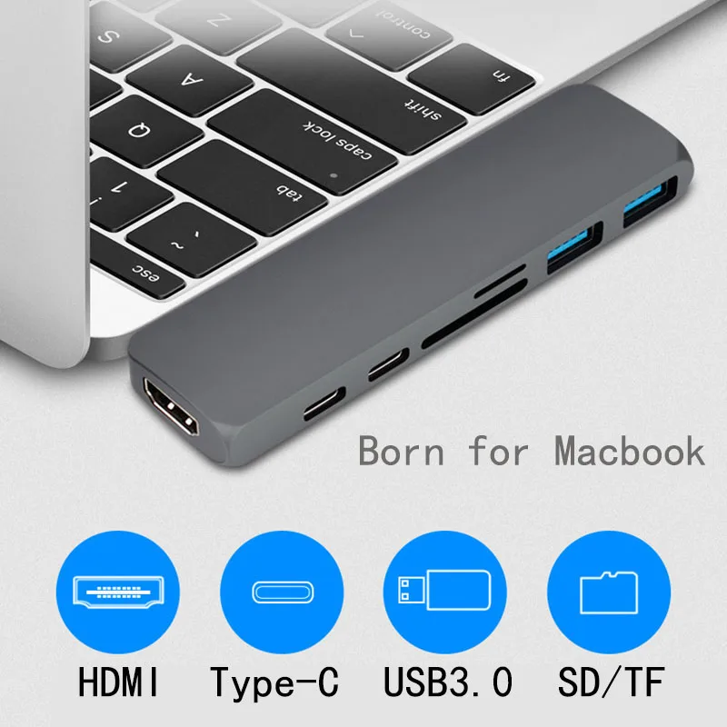 Док-станция Fealushon с разъемом типа C, HDMI, USB, концентратор питания для ноутбука Macbook Pro, hp, DELL, lenovo, samsung, док-станция