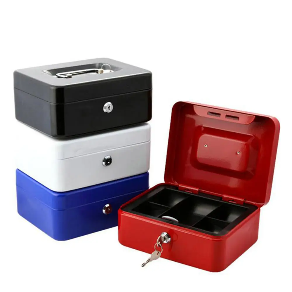 

Cash Box Safe Coin Box Metal Lock Box Security Saving Bank with Storage Tray 2 Keys S size (15*12*8cm)