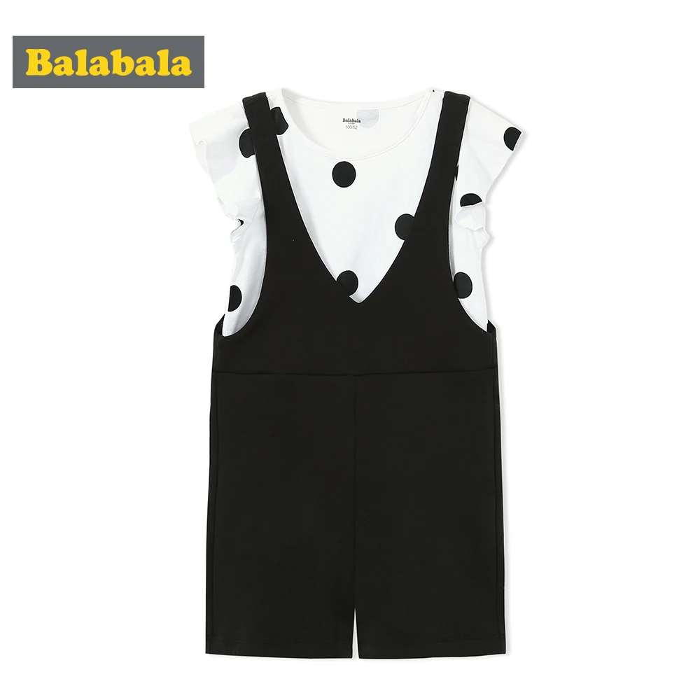 

Balabala Toddler Girl 2-Piece Polka Dot Short Butterfly Sleeve T-shirt + Bib Overall Shorts Set Children Kids Girl Clothing Set