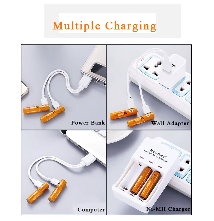 4 шт./лот дизайн 1,2 V 450mAh USB AAA перезаряжаемая батарея Ni-MH батарея может поддерживать игрушечный пульт дистанционного управления с зарядной линией