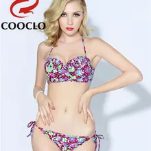 COOCLO, хит, пуш-ап, одежда для плавания, для женщин, винтажный, цветочный принт, бикини, набор, на бретельках, купальник, для пляжа, купальник, сексуальная женская одежда для плавания