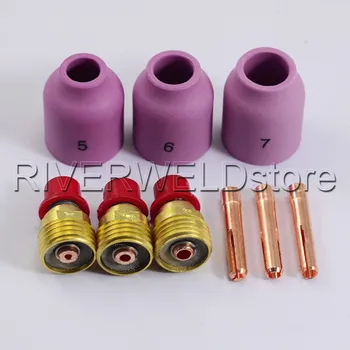 

TIG KIT Gas Lens Collet Bodies & Alumina Nozzle Consumables Accessories Fit TIG Welding Torch WP SR DB 9 20 25, 9pcs