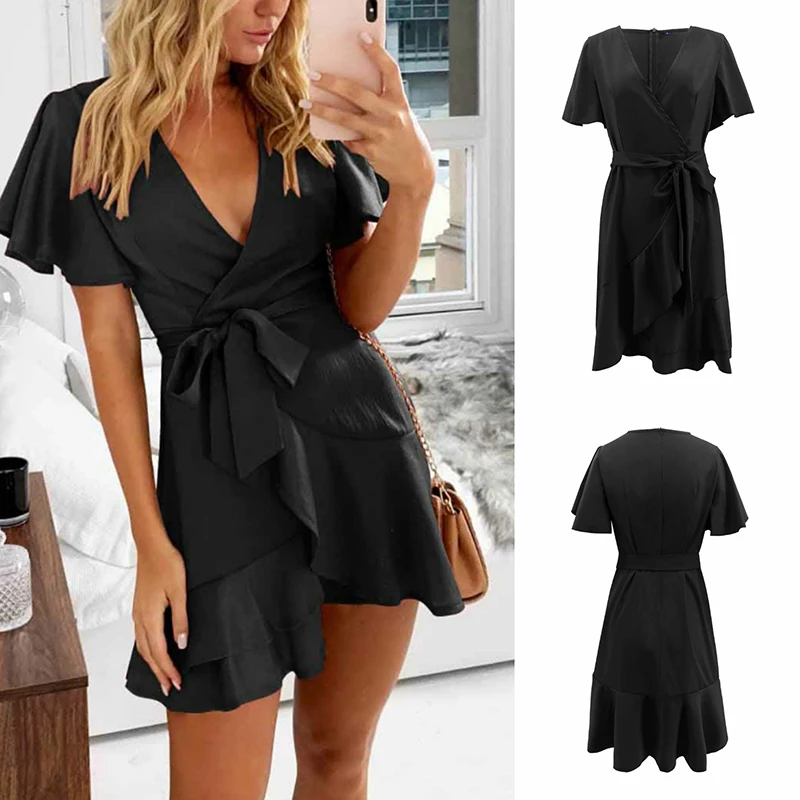 Женское мини платье в стиле бохо с коротким рукавом летний праздничный сарафан v