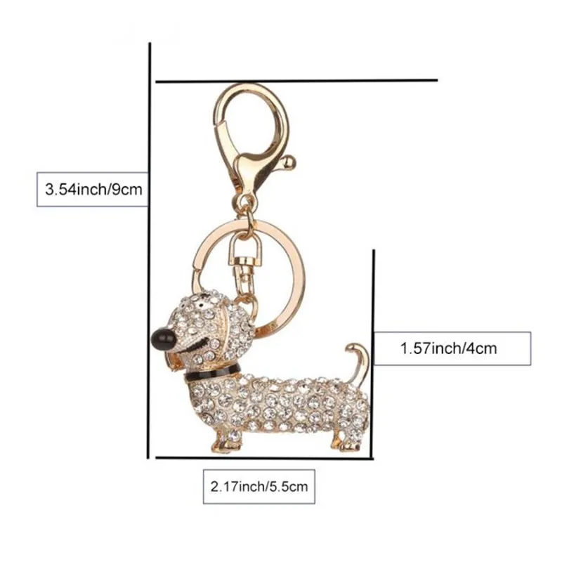Rhinestone-Crystal-Dog-Dachshund-Keychain-Bag-Charm-Pendant-Keys-Chain-Holder-Key-Ring-Jewelry-Women-Girl