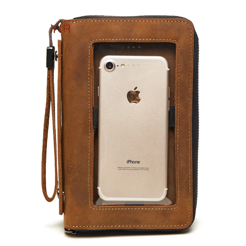 

Genuine Leather Wallet Cell/Mobile Phone Bag Men Multi-Card Holder Cash Coin Pocket Wrist Long Purse Money Clutch Handy Bags