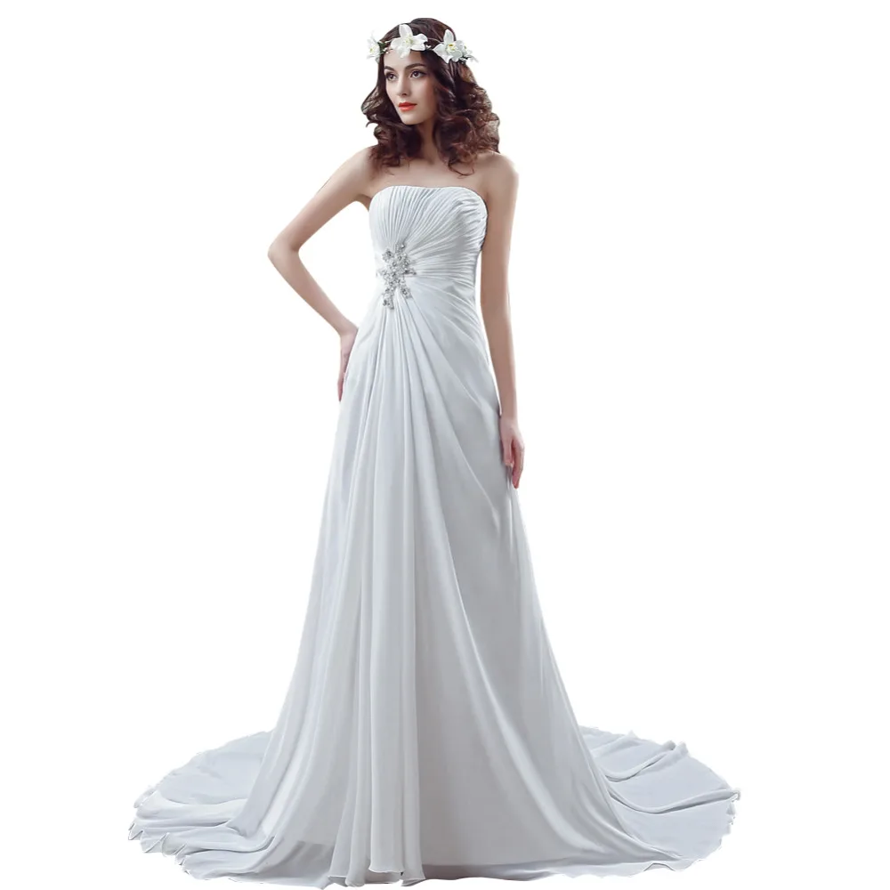 2019 новый дизайн, простые свадебные платья трапециевидной формы, милая, без рукавов, плиссированные с бисером, 100% реальное изображение