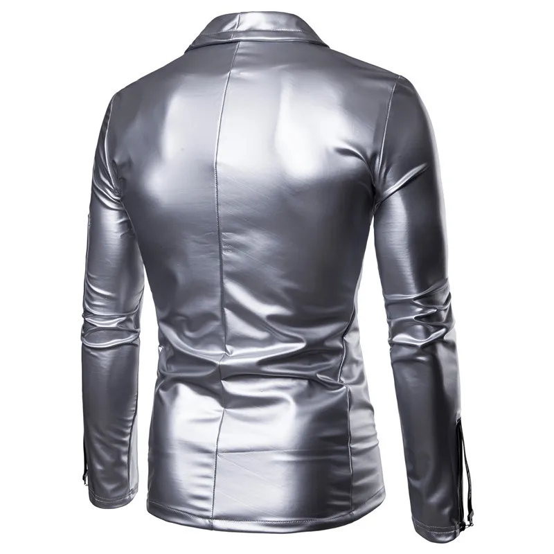 Uplzcoo черный костюм из искусственной кожи блейзер для мужчин Slim Fit сплошной цвет кардиган Casaco Masculino Блестящий ночной клуб DJ Jaqueta EM151