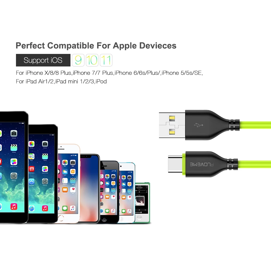 FLOVEME USB кабель для iPhone 5 В/0,3 а Быстрая зарядка 1 м/м TPE USB кабель для iPhone X 8 7 6 6S Plus USB Кабель зарядного устройства