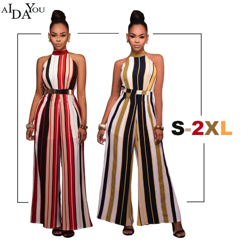Mono a rayas Boho corte de botas ropa de fiesta moda Maxi overol largo  completo mono Bohemian Boot Cut aidayou ouc515|Overoles y mamelucos| -  AliExpress
