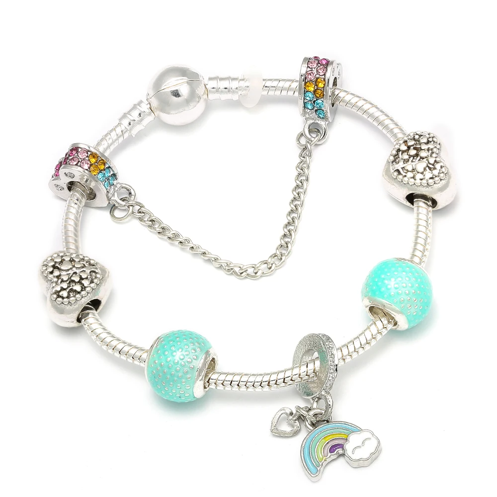 

Silver Color Rainbow of Love Style Charm Bracelet With Nice Snake Chain Pandora Bracelet For Women Girls Fashion Jewelry