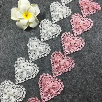 

1/3/10yard Handmade Lace Trim Patchwork Material White Pink Heart Lace Ribbon DIY Garment Sewing Accessories