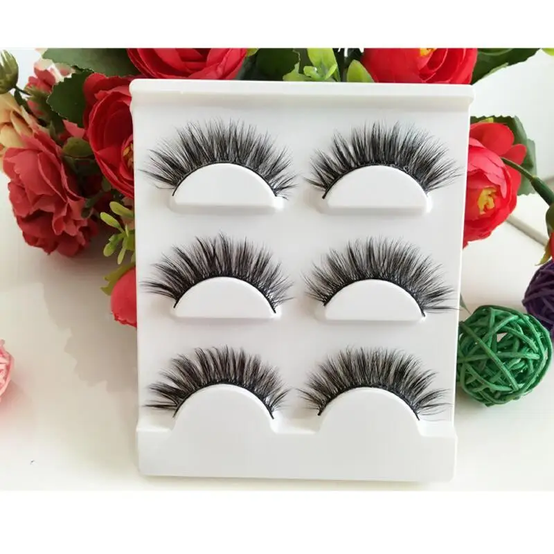 

New Arrival 3 Pairs Natural Thick 3D False Eyelashes Makeup Fake Cross Eye Lashes Extensions