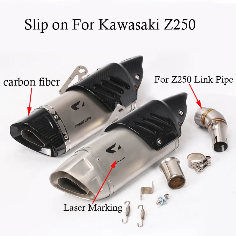 

Full Motorcycle Exhaust System Muffler Modification with Connection Link Pipe A/K Laser Marking Slip on For Kawasaki Z250