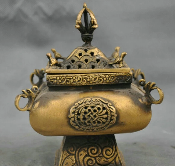 

6" China Tibet Bronze Dragon Incenser Burner Censer Auspicious Symbol Vajra Statue