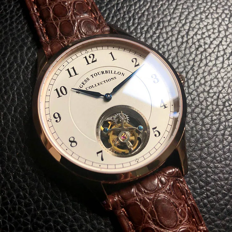 Роскошные мужские механические часы от ведущего бренда Tourbillon, модные мужские часы из натуральной крокодиловой кожи с турбийоном, водонепроницаемые часы 50 м, 1963