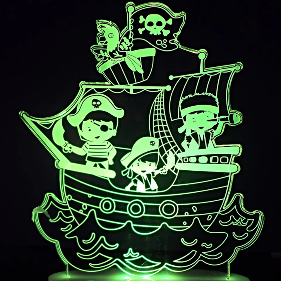 7 цветов Изменение пиратский корабль моделирования светодиодный ночник 3D Визуальный настольная лампа Дети Спальня сна мультфильм