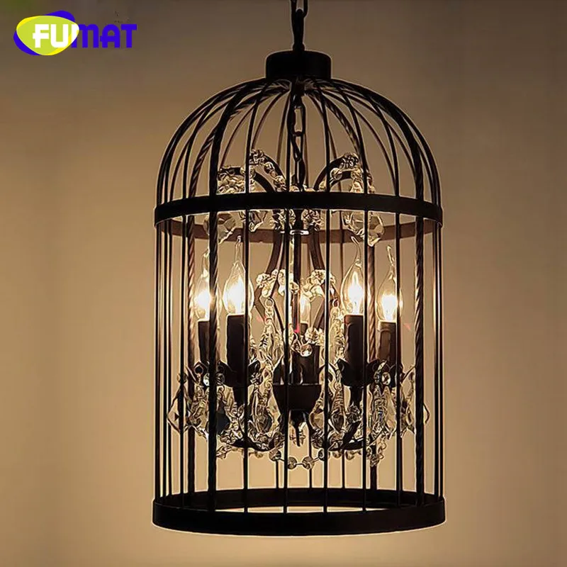 

Loft Vintage Industrial Hanglamp Fixtures American Style Crystal Birdcage Pendant Light For Dinning Room Lamp Retro Iron Light