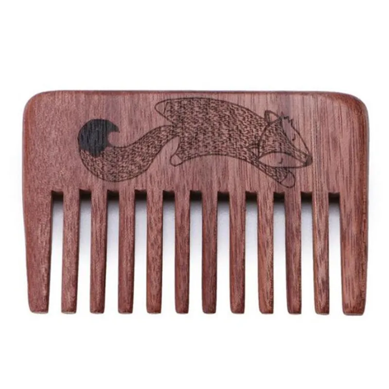

1 Pc Small Beard Comb with Straight Wood Hair Styling Tool Fox Double Engraving