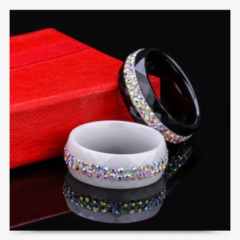 

2019 Top Party Jewelry Black and white inlaid zircon jewelry wholesale female Crystal from Swarovski Ceramic ring Fit Women