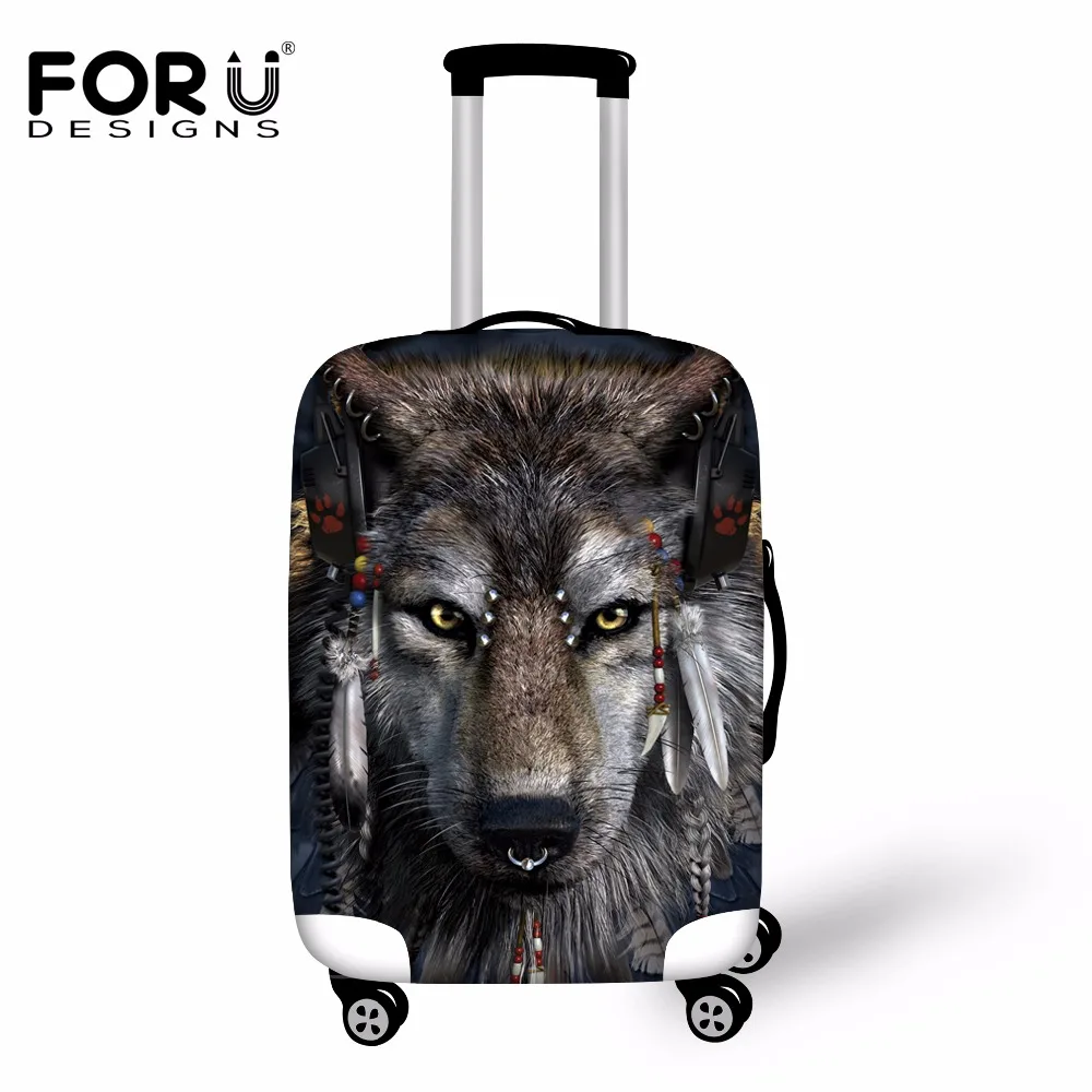 

FORUDESIGNS Elastic Men Luggage Protective Cover Cool Animal Wolf Print Waterproof Rain Cover for 18''-30'' Suitcase Case Cover