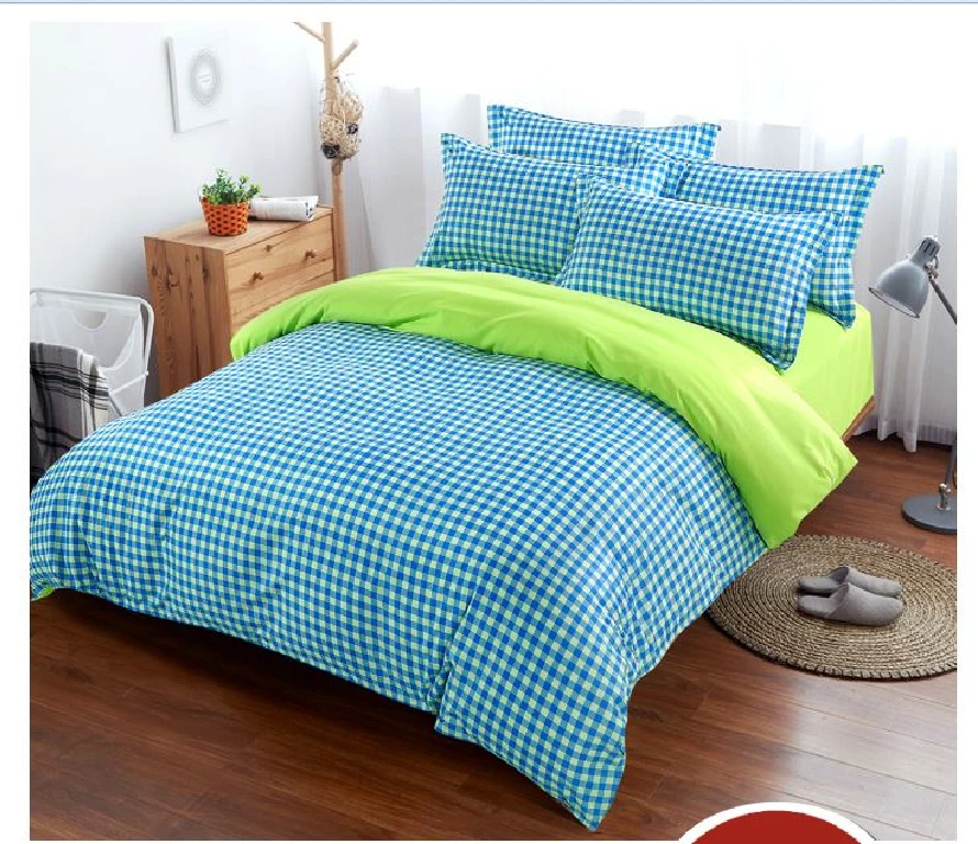 

Blue olive leaf print bed linen set striped plaid bedding sets bohemian bedspread floral bedclothes modern style duvet cover