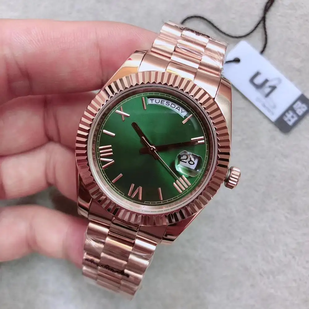 

Crown Day Date Green Rose Gold 41MM AAA+ Men's Wristwatch Life Waterproof Sapphire Asia 1646 Mechanical Automatic Men's watch